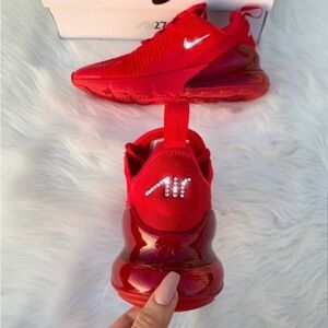 Red Silver Nike Air Max Diamond Swarovski Crystal Custom Bedazzled Logo Sneakers